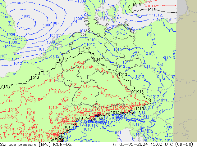 Atmosférický tlak ICON-D2 Pá 03.05.2024 15 UTC