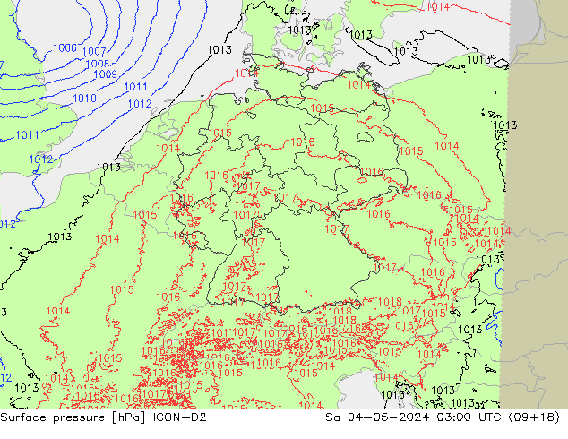 Atmosférický tlak ICON-D2 So 04.05.2024 03 UTC