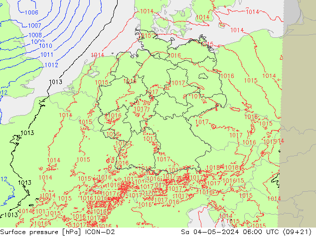 pressão do solo ICON-D2 Sáb 04.05.2024 06 UTC