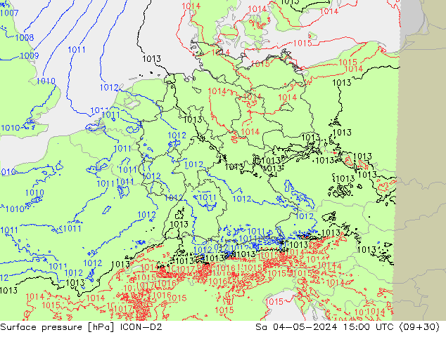 Atmosférický tlak ICON-D2 So 04.05.2024 15 UTC