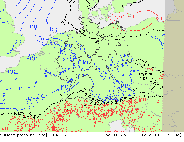 Atmosférický tlak ICON-D2 So 04.05.2024 18 UTC