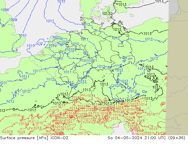 pressão do solo ICON-D2 Sáb 04.05.2024 21 UTC