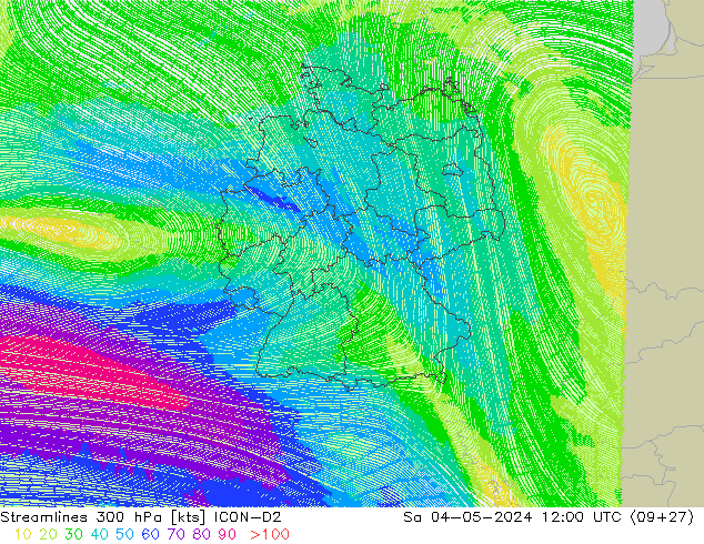 Rüzgar 300 hPa ICON-D2 Cts 04.05.2024 12 UTC