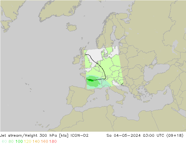 Jet stream/Height 300 hPa ICON-D2 Sa 04.05.2024 03 UTC