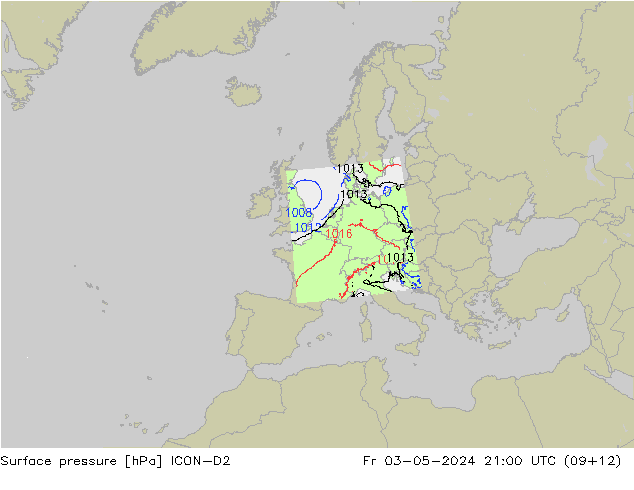 Surface pressure ICON-D2 Fr 03.05.2024 21 UTC