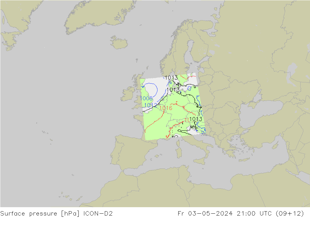 Surface pressure ICON-D2 Fr 03.05.2024 21 UTC