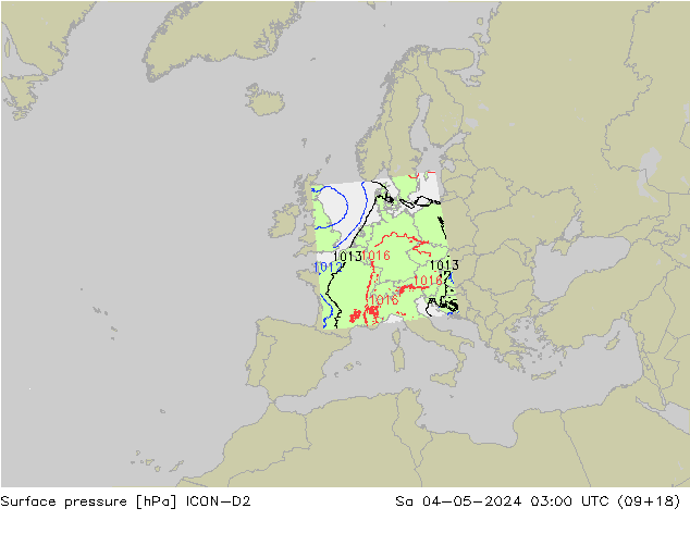 Pressione al suolo ICON-D2 sab 04.05.2024 03 UTC