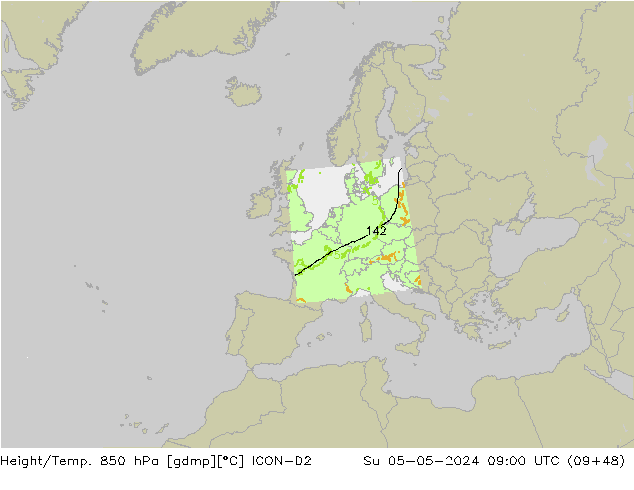 Height/Temp. 850 hPa ICON-D2 Su 05.05.2024 09 UTC