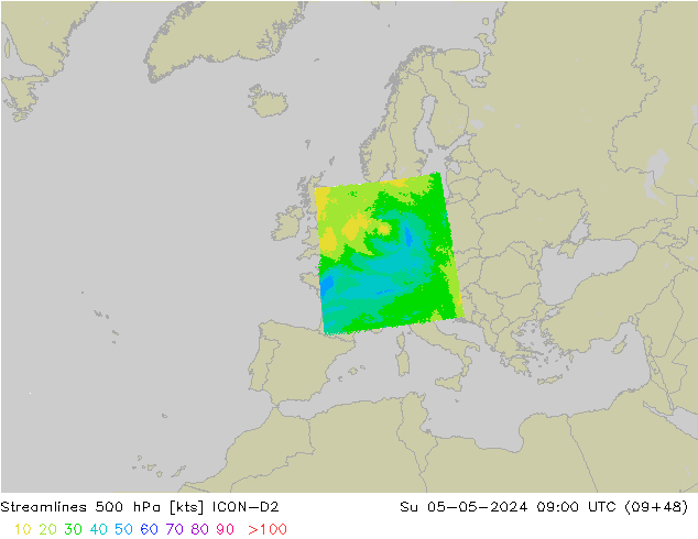 Rüzgar 500 hPa ICON-D2 Paz 05.05.2024 09 UTC