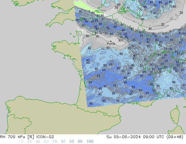 700 hPa Nispi Nem ICON-D2 Paz 05.05.2024 09 UTC