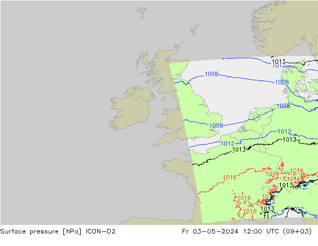 Surface pressure ICON-D2 Fr 03.05.2024 12 UTC