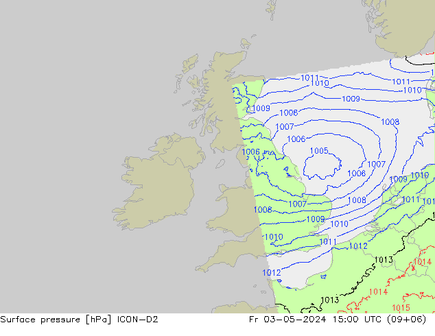 Surface pressure ICON-D2 Fr 03.05.2024 15 UTC