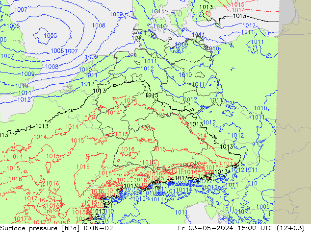 地面气压 ICON-D2 星期五 03.05.2024 15 UTC