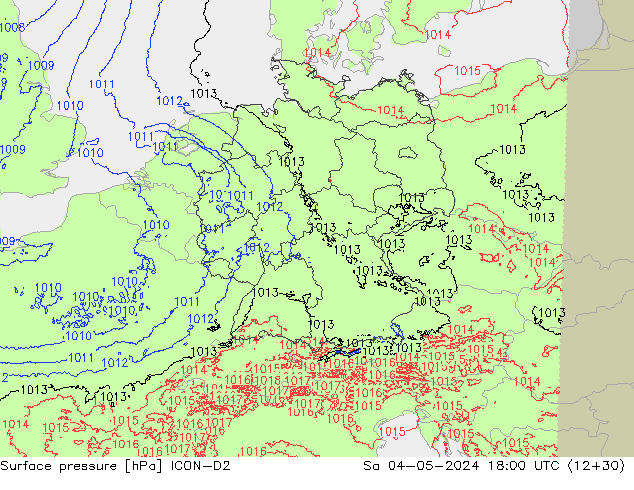 Surface pressure ICON-D2 Sa 04.05.2024 18 UTC