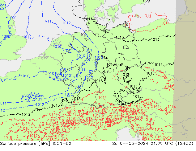 Surface pressure ICON-D2 Sa 04.05.2024 21 UTC