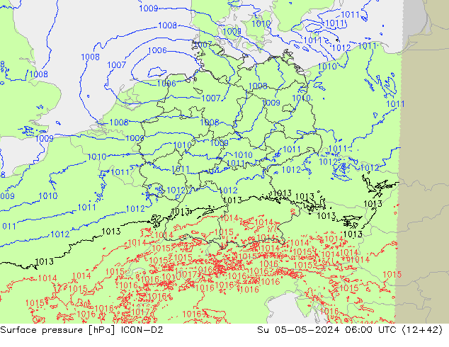 Atmosférický tlak ICON-D2 Ne 05.05.2024 06 UTC