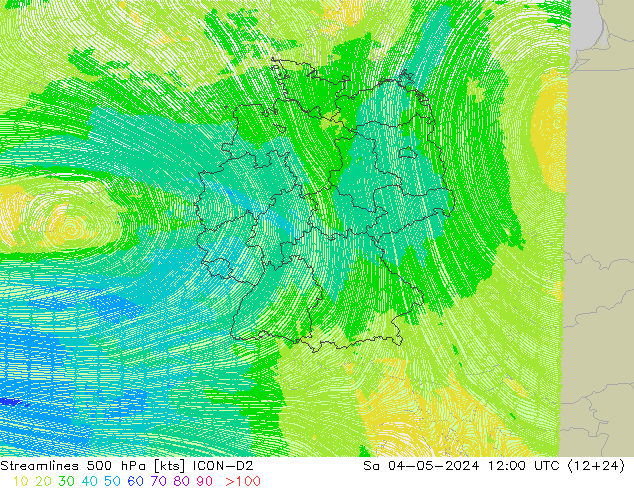 Streamlines 500 hPa ICON-D2 Sa 04.05.2024 12 UTC