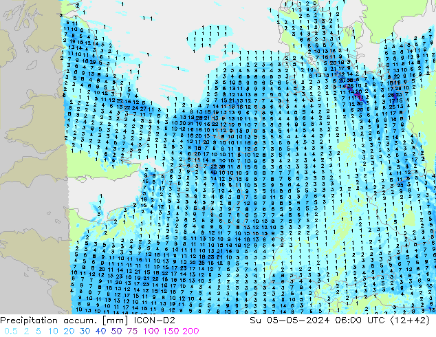 Precipitation accum. ICON-D2  05.05.2024 06 UTC