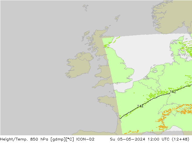 Yükseklik/Sıc. 850 hPa ICON-D2 Paz 05.05.2024 12 UTC