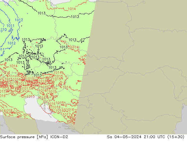 Atmosférický tlak ICON-D2 So 04.05.2024 21 UTC