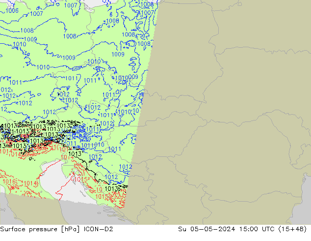 Surface pressure ICON-D2 Su 05.05.2024 15 UTC