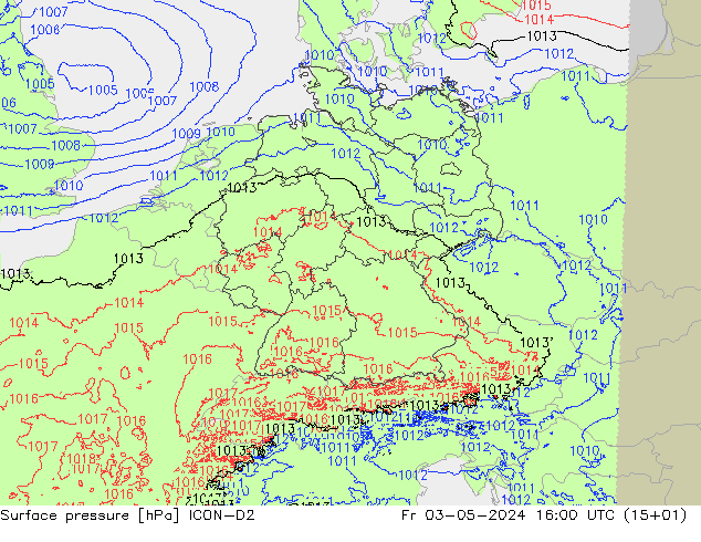 地面气压 ICON-D2 星期五 03.05.2024 16 UTC