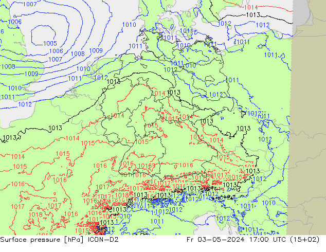 pression de l'air ICON-D2 ven 03.05.2024 17 UTC