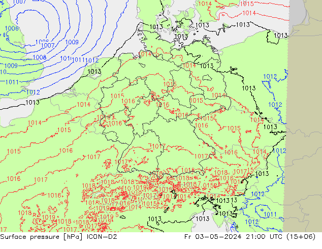 地面气压 ICON-D2 星期五 03.05.2024 21 UTC