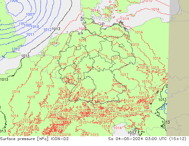 Surface pressure ICON-D2 Sa 04.05.2024 03 UTC