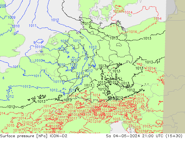 приземное давление ICON-D2 сб 04.05.2024 21 UTC