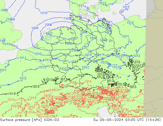 Surface pressure ICON-D2 Su 05.05.2024 03 UTC