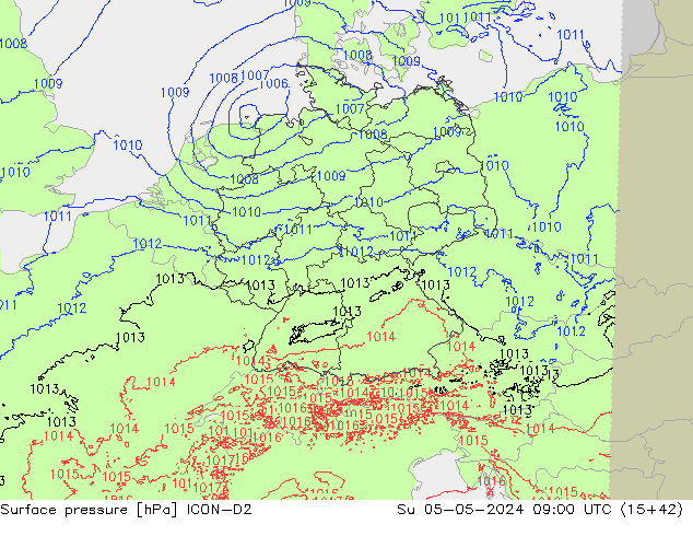 Surface pressure ICON-D2 Su 05.05.2024 09 UTC