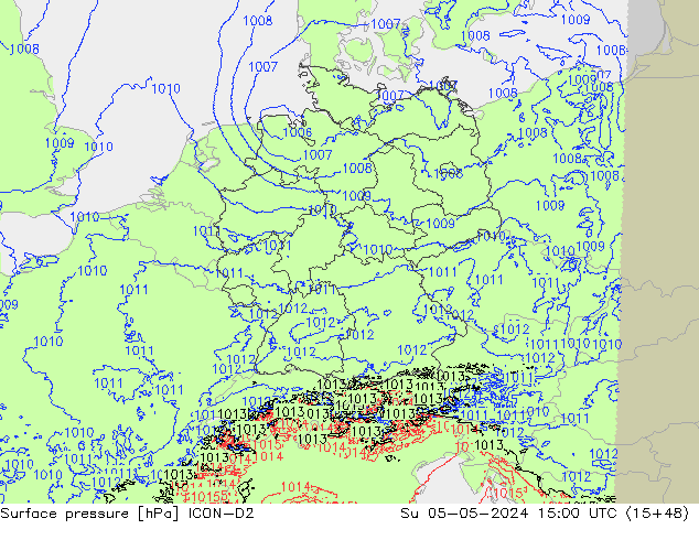 Surface pressure ICON-D2 Su 05.05.2024 15 UTC