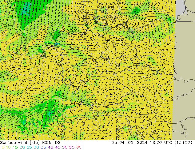 Bodenwind ICON-D2 Sa 04.05.2024 18 UTC