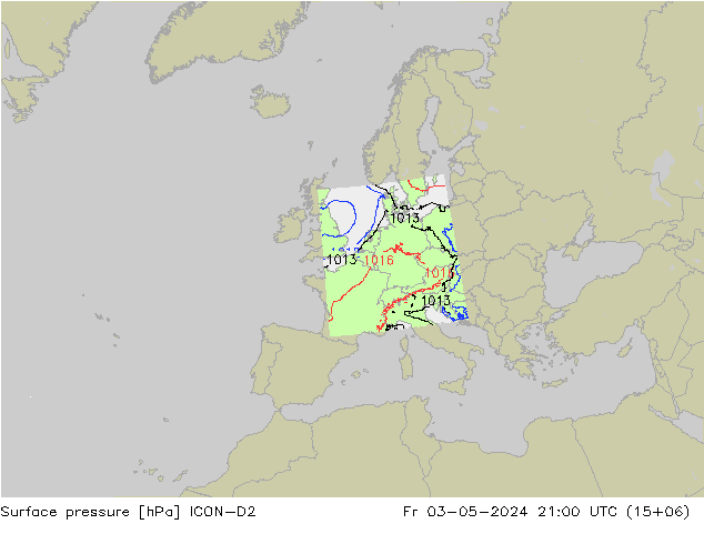 Bodendruck ICON-D2 Fr 03.05.2024 21 UTC