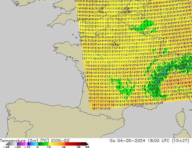 Temperature (2m) ICON-D2 So 04.05.2024 18 UTC