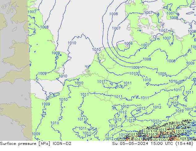 Atmosférický tlak ICON-D2 Ne 05.05.2024 15 UTC
