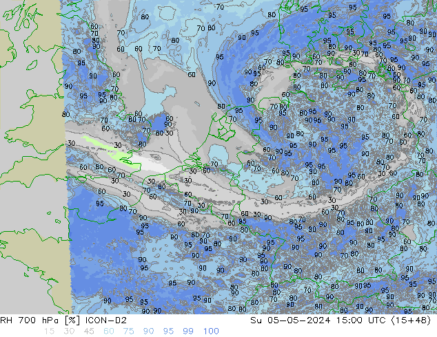 Humedad rel. 700hPa ICON-D2 dom 05.05.2024 15 UTC