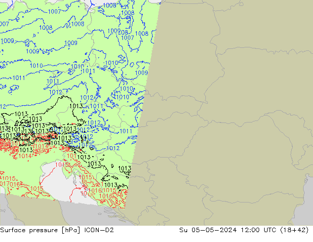 Luchtdruk (Grond) ICON-D2 zo 05.05.2024 12 UTC