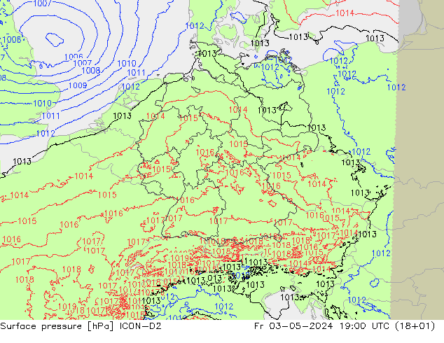 Surface pressure ICON-D2 Fr 03.05.2024 19 UTC