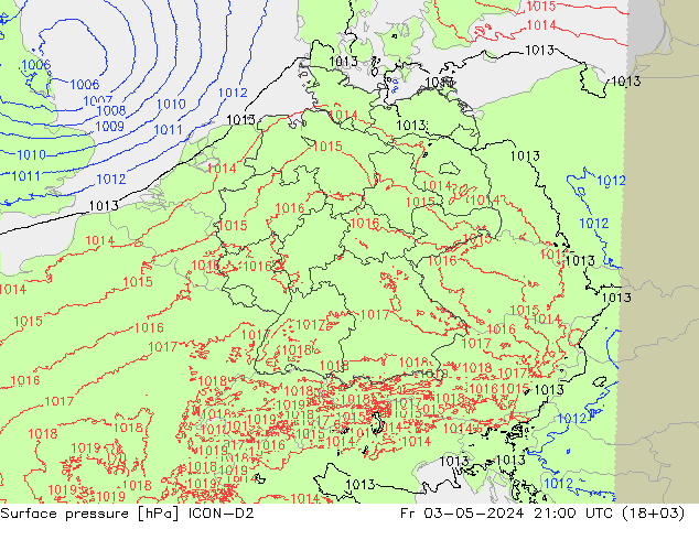 地面气压 ICON-D2 星期五 03.05.2024 21 UTC