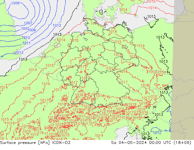 Atmosférický tlak ICON-D2 So 04.05.2024 00 UTC