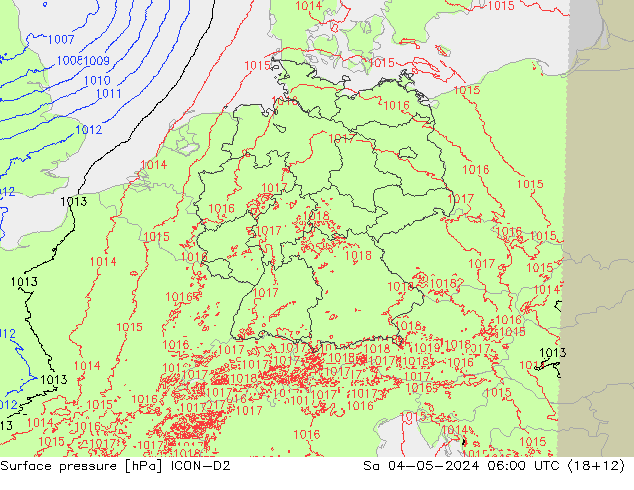 Atmosférický tlak ICON-D2 So 04.05.2024 06 UTC