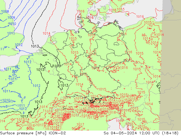 Surface pressure ICON-D2 Sa 04.05.2024 12 UTC