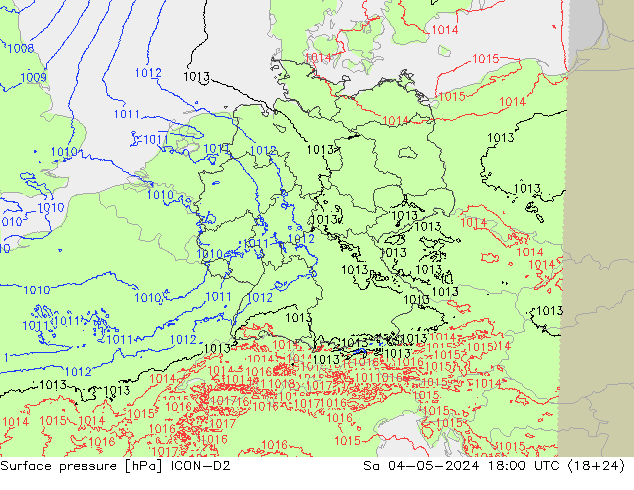 Bodendruck ICON-D2 Sa 04.05.2024 18 UTC