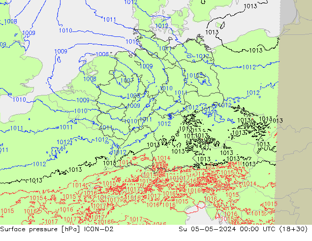 Surface pressure ICON-D2 Su 05.05.2024 00 UTC