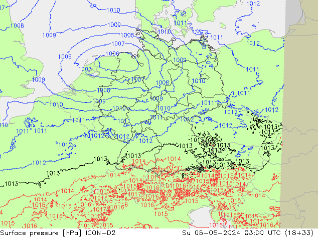 Pressione al suolo ICON-D2 dom 05.05.2024 03 UTC