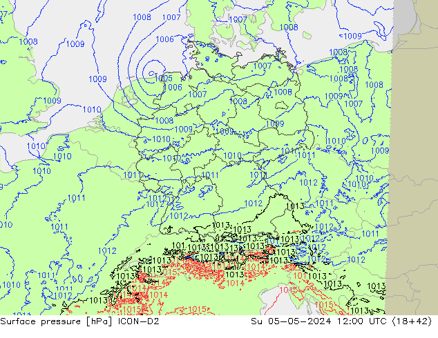 Surface pressure ICON-D2 Su 05.05.2024 12 UTC