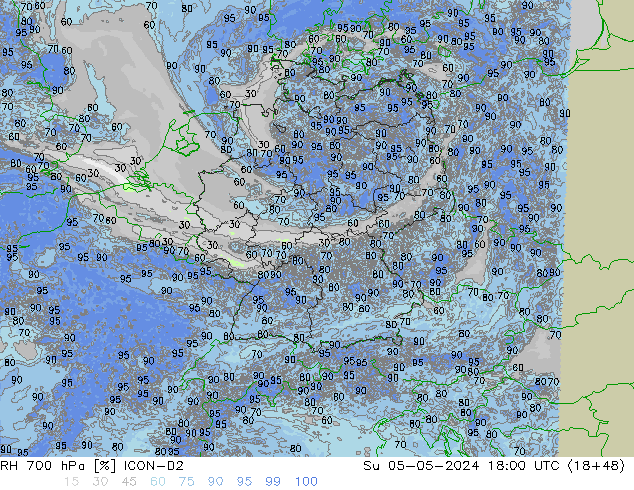 RH 700 hPa ICON-D2 Dom 05.05.2024 18 UTC