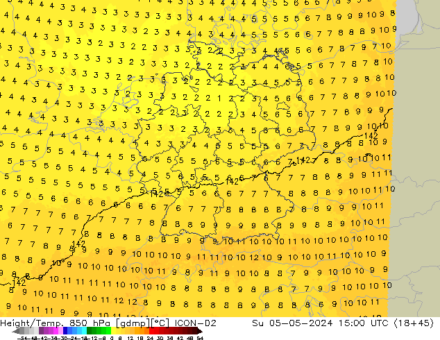 Yükseklik/Sıc. 850 hPa ICON-D2 Paz 05.05.2024 15 UTC